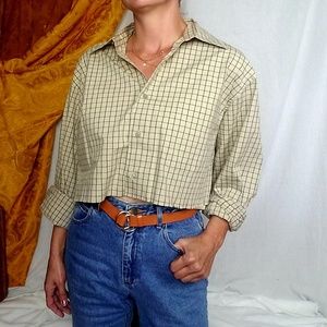 Window Pane Grid Button Down Crop Top